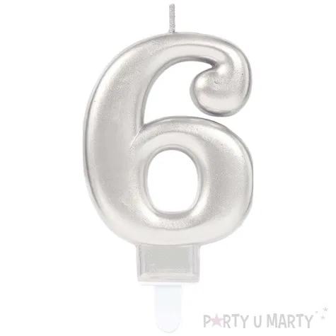 swieczka na tort cyfra 6 srebrny amscan 9 3 cm
