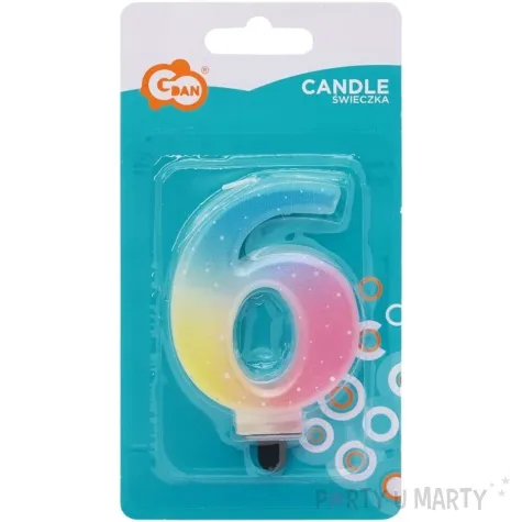 swieczka na tort cyfra 6 teczowa godan 8 cm