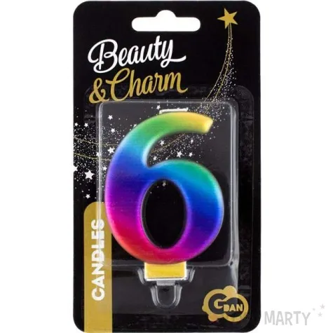 swieczka na tort cyfra 6 teczowa godan 9 5 cm