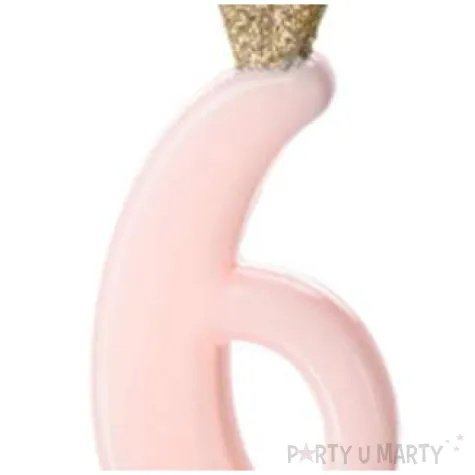 swieczka na tort cyfra 6 w koronie rozowa jasna partydeco 9 5 cm