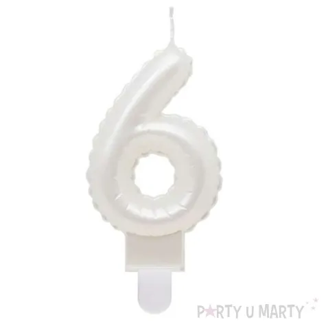 swieczka na tort cyfra 6 wypustki biala perlowa godan 7 cm