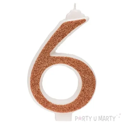 swieczka na tort cyfra 6 zlota brokatowa dekora
