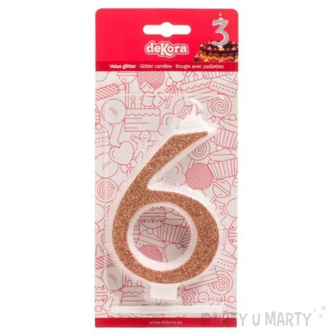 swieczka na tort cyfra 6 zlota brokatowa dekora