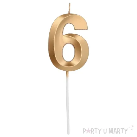 swieczka na tort cyfra 6 zlota folat 14 5 cm