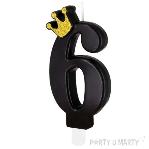 swieczka na tort cyfra 6 zlota korona czarny partypal 8 8 cm