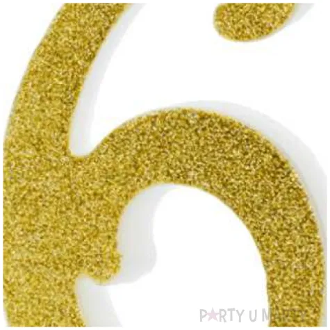 swieczka na tort cyfra 6 zlota partydeco 1 szt