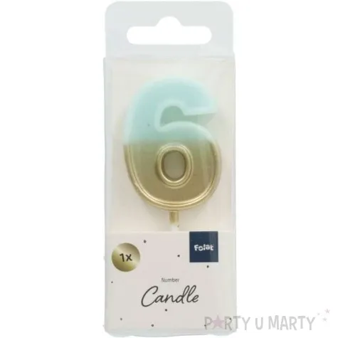 swieczka na tort cyfra 6 zloto niebieska folat 5 cm