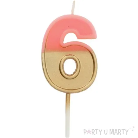 swieczka na tort cyfra 6 zloto rozowa folat 5 cm