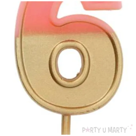 swieczka na tort cyfra 6 zloto rozowa folat 5 cm