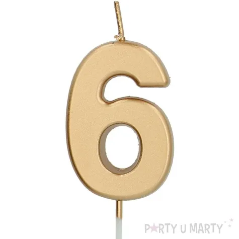swieczka na tort cyfra 6 zloty folat 8 cm