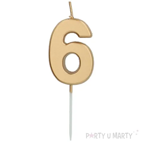 swieczka na tort cyfra 6 zloty folat 8 cm