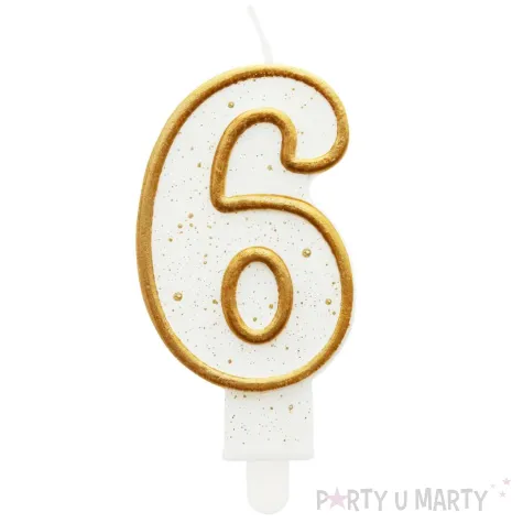 swieczka na tort cyfra 6 zloty kontur godan 9 cm