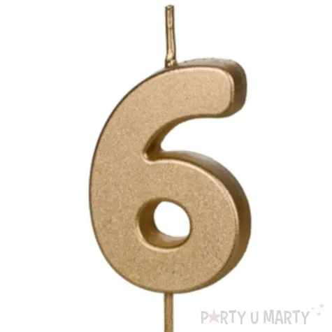 swieczka na tort cyfra 6 zloty partydeco 4 5 cm