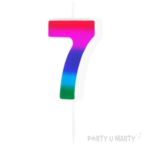 swieczka na tort cyfra 7 blyszczaca teczowy partypal 5 cm