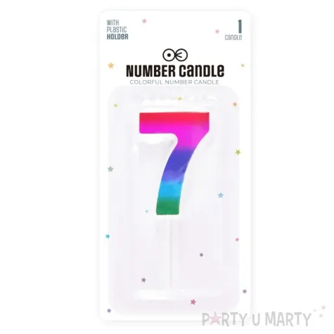swieczka na tort cyfra 7 blyszczaca teczowy partypal 5 cm