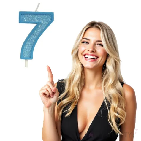 swieczka na tort cyfra 7 brokat niebieska guirca 4 cm