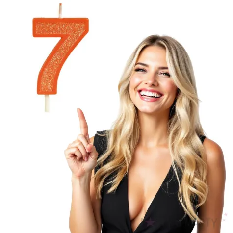 swieczka na tort cyfra 7 brokat pomaranczowa guirca 4 cm