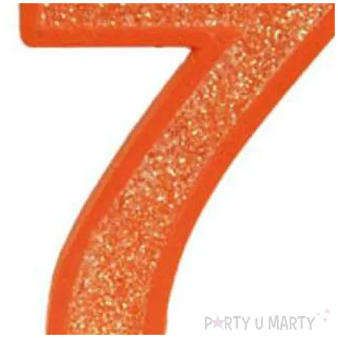 swieczka na tort cyfra 7 brokat pomaranczowa guirca 4 cm