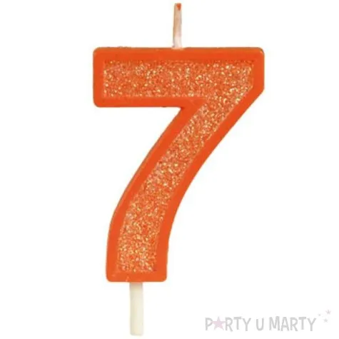 swieczka na tort cyfra 7 brokat pomaranczowa guirca 4 cm