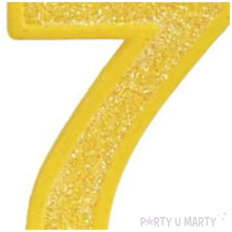 swieczka na tort cyfra 7 brokat zolta guirca 4 cm