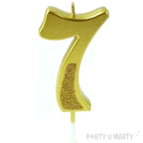 swieczka na tort cyfra 7 brokatowa zlota jix 12 cm