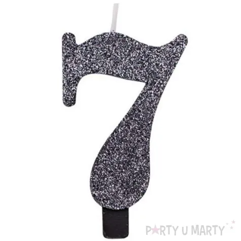 swieczka na tort cyfra 7 czarna brokatowa givi 9 5 cm