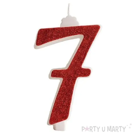swieczka na tort cyfra 7 czerwona brokatowa dekora