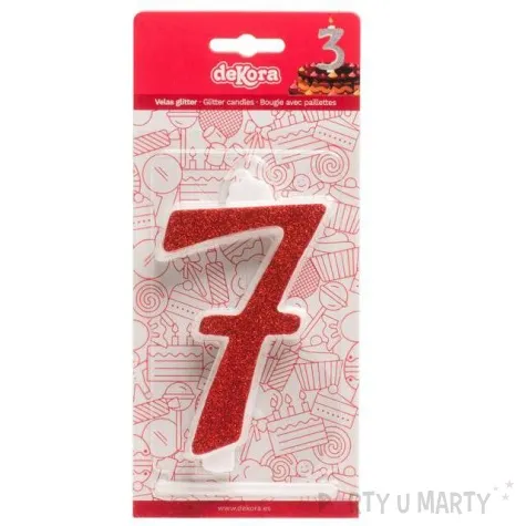 swieczka na tort cyfra 7 czerwona brokatowa dekora