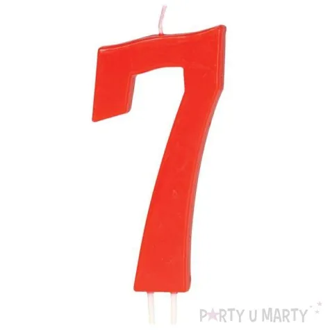 swieczka na tort cyfra 7 czerwona guirca 12 cm