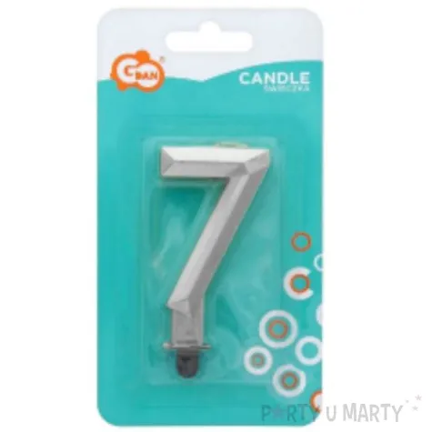 swieczka na tort cyfra 7 diament srebrna godan 7 6 cm