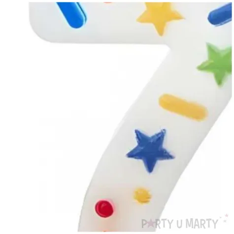 swieczka na tort cyfra 7 konfetti bialy partydeco 10 cm
