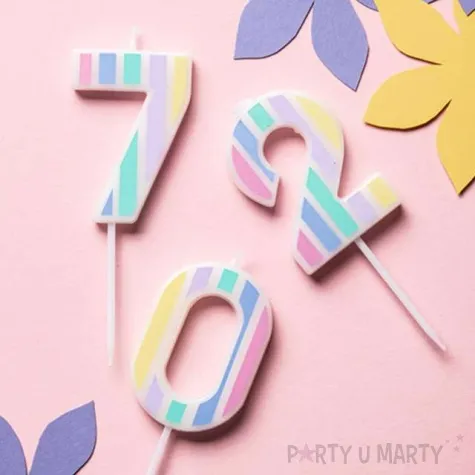 swieczka na tort cyfra 7 pastelowe paski mix folat 5 cm