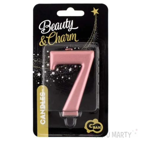 swieczka na tort cyfra 7 rozowe zloto godan
