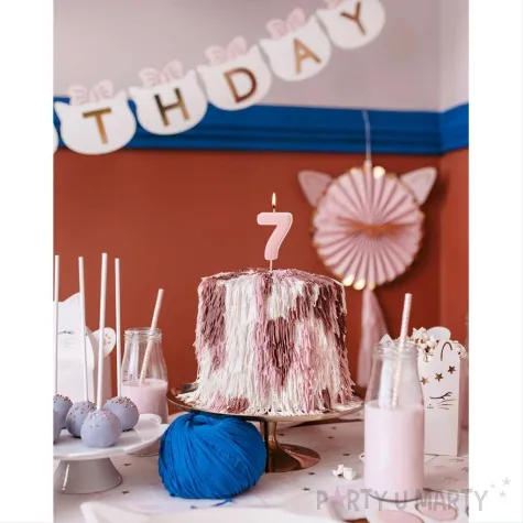 swieczka na tort cyfra 7 rozowy partydeco 10 cm