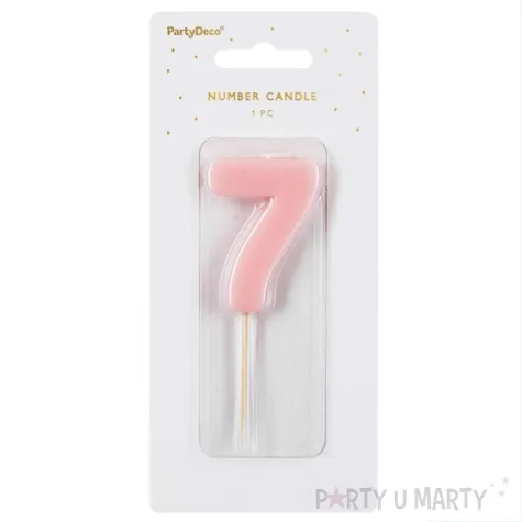 swieczka na tort cyfra 7 rozowy partydeco 10 cm