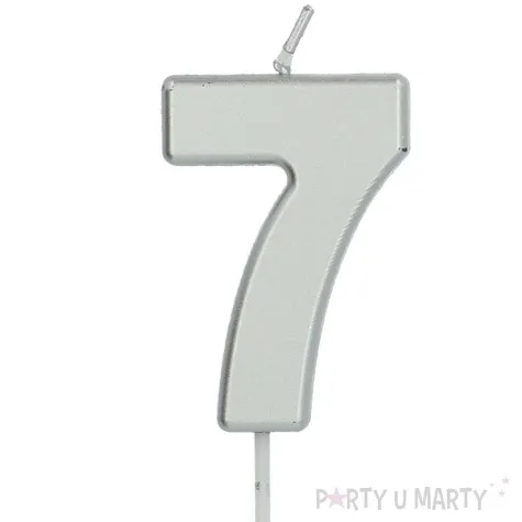 swieczka na tort cyfra 7 srebrna folat 8 cm