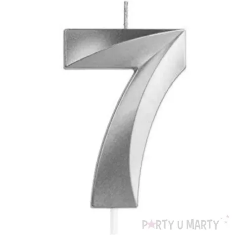 swieczka na tort cyfra 7 srebrna jix 12 cm