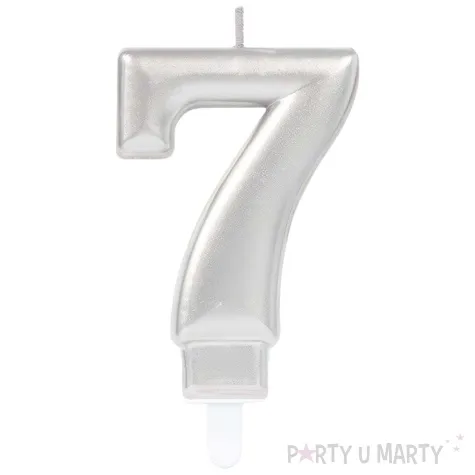 swieczka na tort cyfra 7 srebrny amscan 9 3 cm