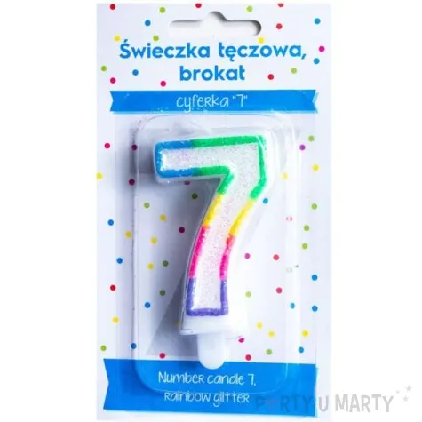 swieczka na tort cyfra 7 teczowa brokatowa kraszek 7 cm