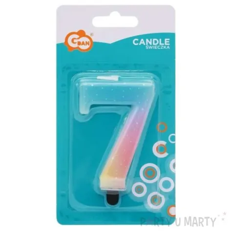 swieczka na tort cyfra 7 teczowa godan 8 cm