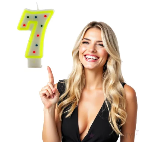 swieczka na tort cyfra 7 w kropki zolta tamipol 7 5 cm