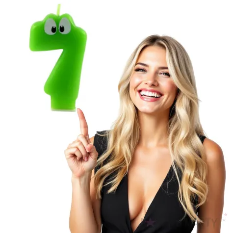 swieczka na tort cyfra 7 z oczami zielona tamipol 7 5 cm