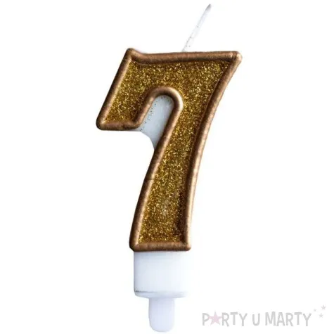swieczka na tort cyfra 7 zlota brokatowa kraszek 7 cm