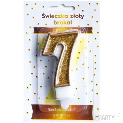 swieczka na tort cyfra 7 zlota brokatowa kraszek 7 cm