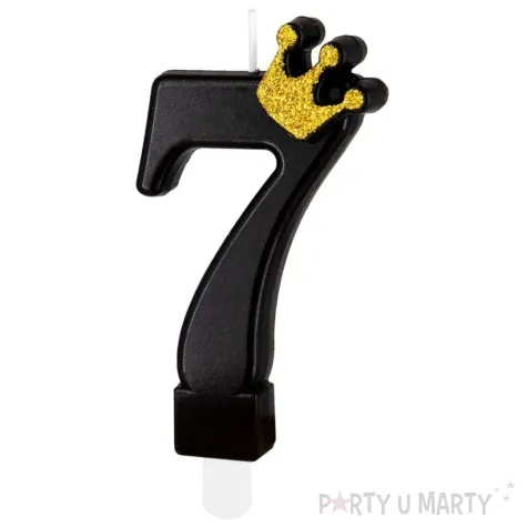 swieczka na tort cyfra 7 zlota korona czarny partypal 8 8 cm