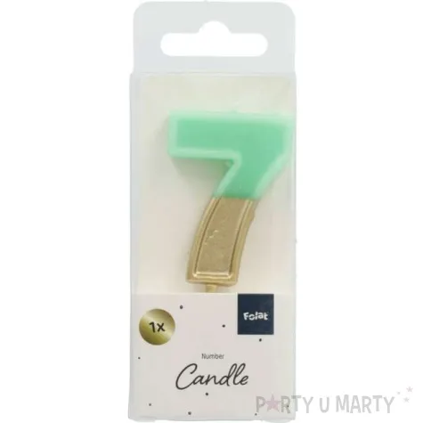 swieczka na tort cyfra 7 zloto zielona folat 5 cm