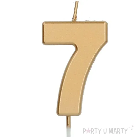 swieczka na tort cyfra 7 zloty folat 8 cm
