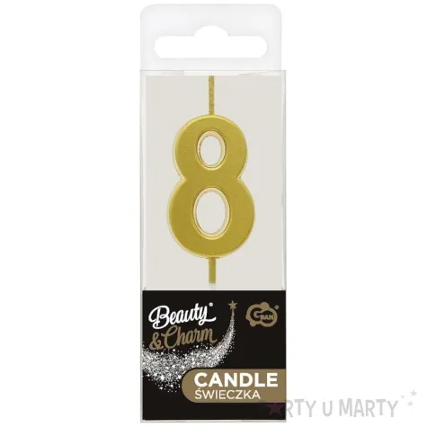 swieczka na tort cyfra 8 beauty charm piker zloty godan 9 5 cm