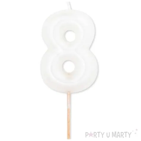 swieczka na tort cyfra 8 bialy perlowy givi 8 cm