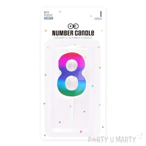 swieczka na tort cyfra 8 blyszczaca teczowy partypal 5 cm
